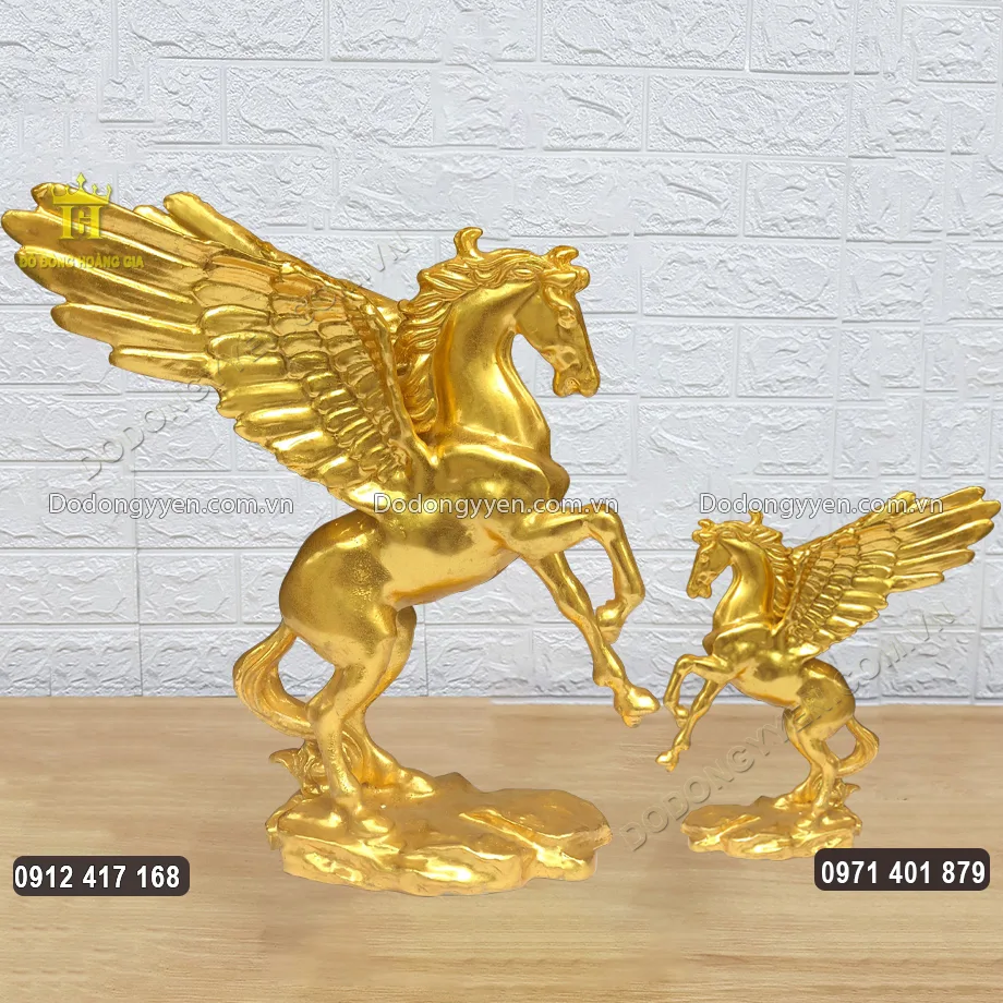 Tượng Ngựa Thần C&oacute; C&aacute;nh Pegasus D&aacute;t V&agrave;ng 9999 Cao 52Cm